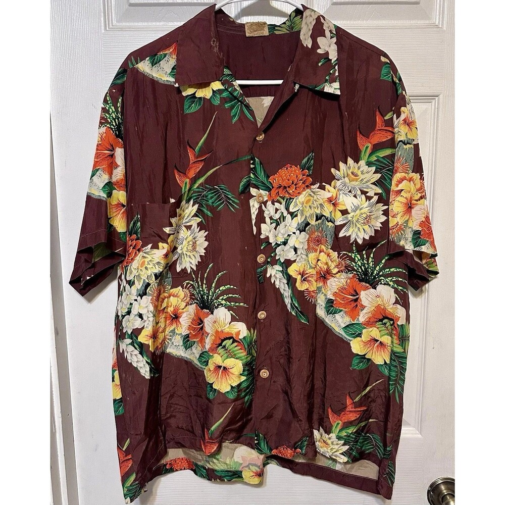 1950-60's Pali Hawaiian Style Hand Print VINTAGE Aloha Shirt Japan Surf as is